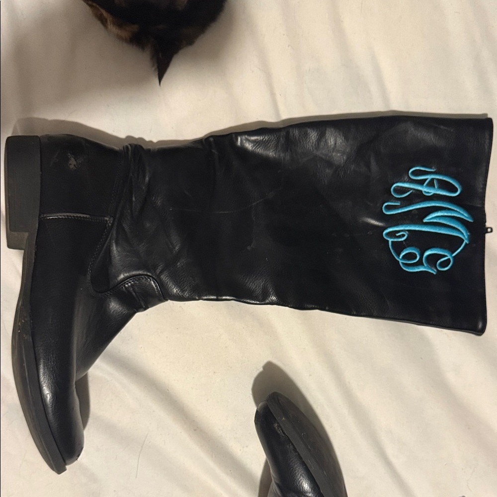 (Source Unknown)Black Over the Knee Boots with Blue Detail (INITIALS AMG)